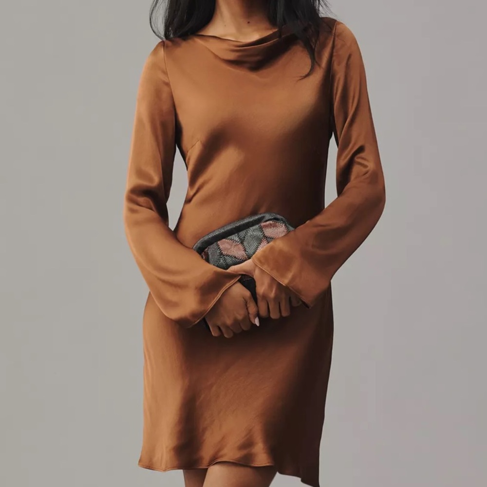 By Anthropologie Long-Sleeve Cowl-Neck Mini Dress